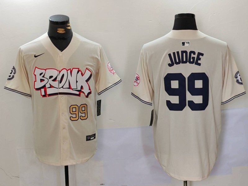 Men New York Yankees 99 Judge Cream joint name 2024 Nike MLB Jersey style 2